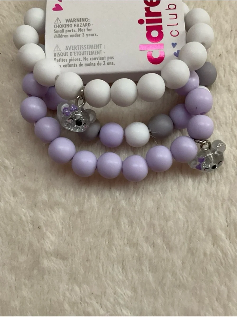Claire's Lavender, White, and Light Gray Beaded Bracelet Set